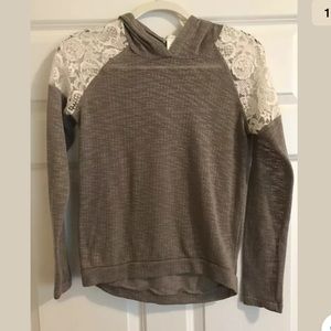Love On A Hanger Sweater Hoodie Lace Taupe Brown M